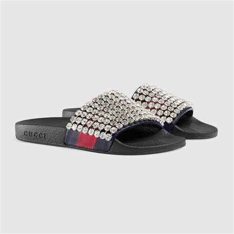 gucci web slide with crystals replica|gucci look alike slides.